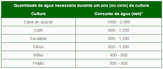 *Cada milímetro corresponde a um litro por metro quadrado Fonte: Calder et al., 1992, e Lima W. De P., 1992