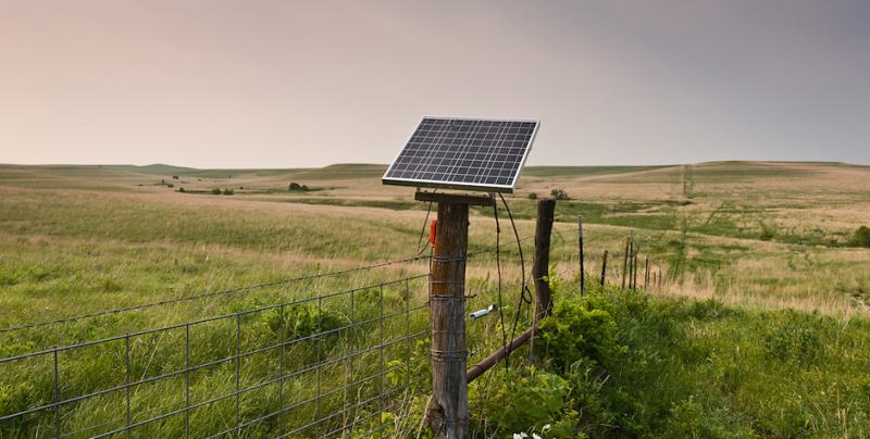 Placas solares alimentando cerca elétrica