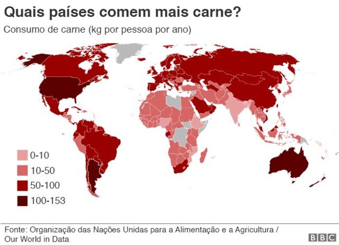 quais países comem mais carne
