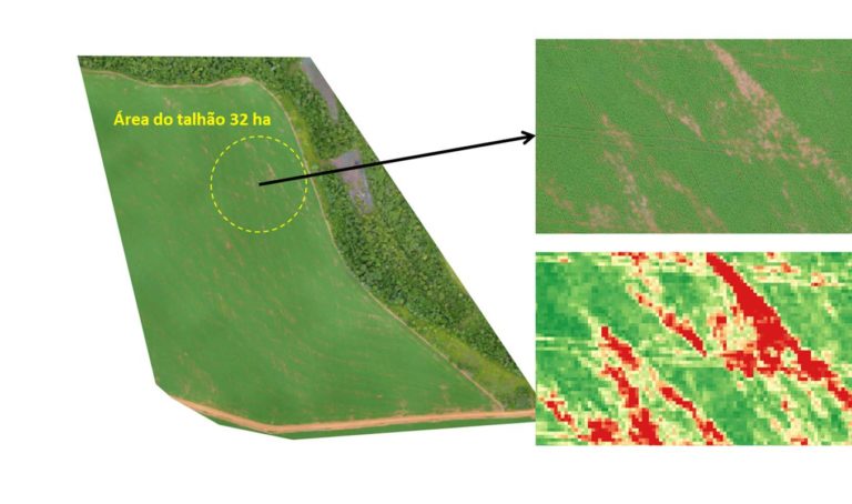 Falhas de estande da soja visualizadas com imagem aérea obtida com drone