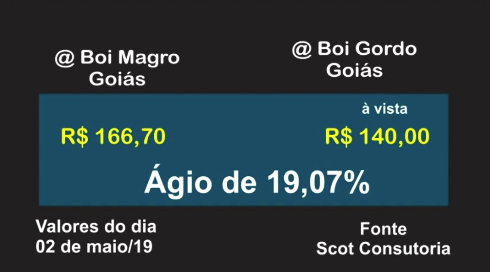 agio do boi gordo e magro em goias maio de 2019