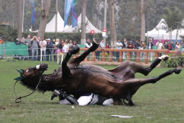 Brasileiro Ruy Fonseca sofre queda de cavalo assustadora no cross-country do hipismo do Pan