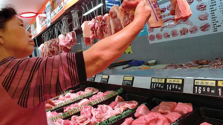 carne suina em supermercado chines