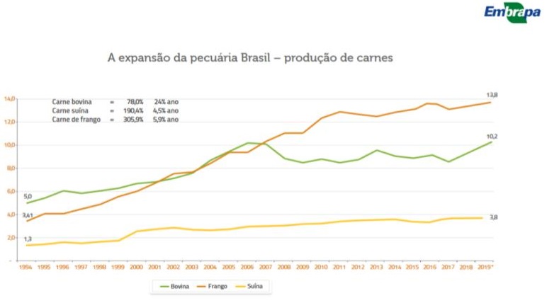 aumento produtividade pecuaria brasileira 1994 2019