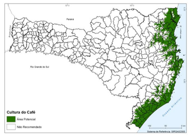 Pesquisadores da Epagri:Ciram delimitaram mapa com região potencialmente apta