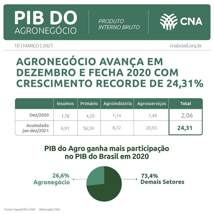 PIB do agronegócio em 2020 bate recorde e cresce 25%