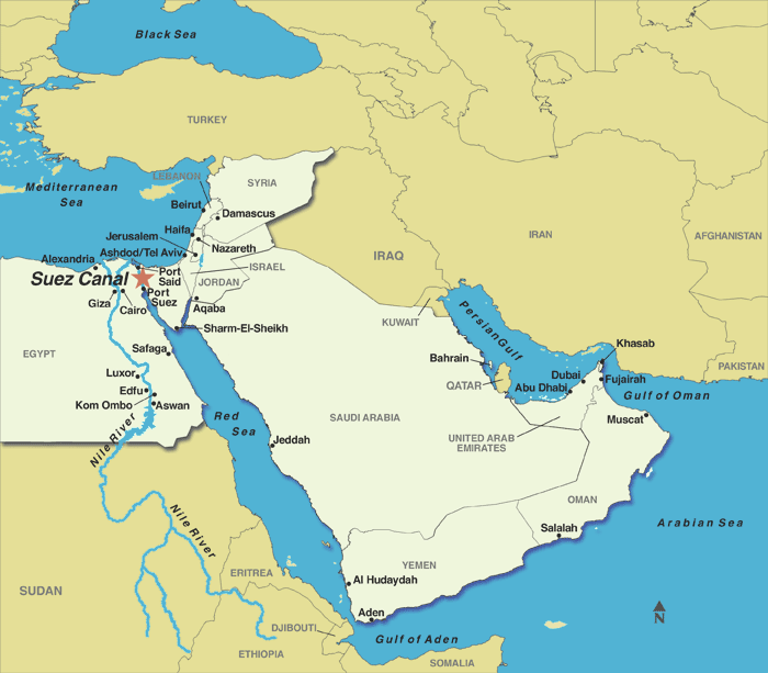 Mapa da região do Canal de Suez
