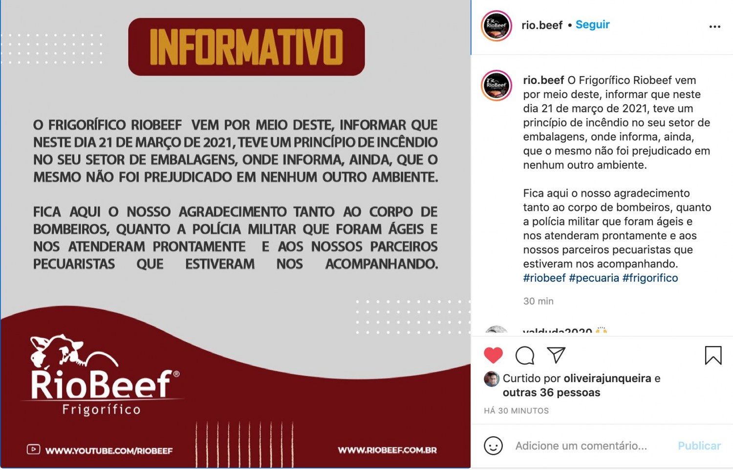 informativo sobre incendio no frigorifico rio beef