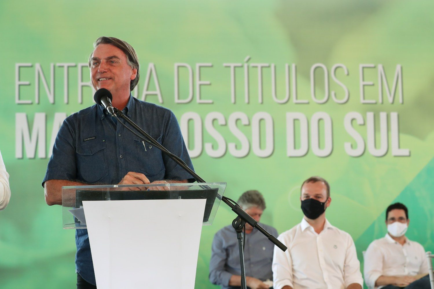 Presidente da República Jair Bolsonaro, durante cerimônia de entrega de títulos de propriedade rural no estado do Mato Grosso do Sul