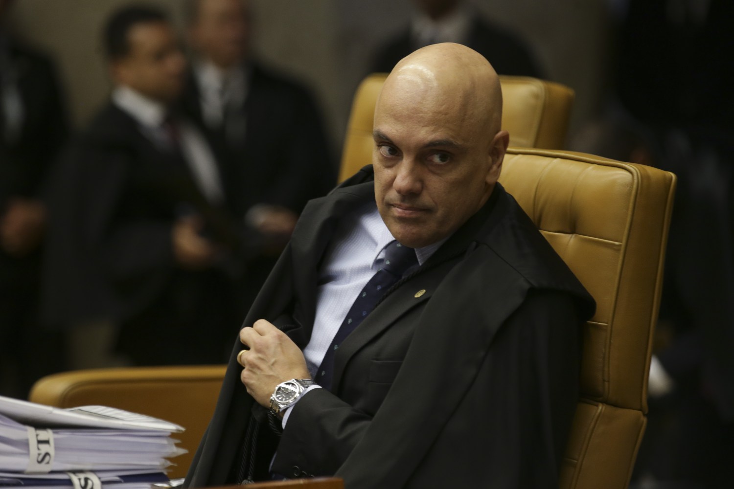 O ministro Alexandre de Moraes durante o julgamento em que o STF decide pela legalidade ou não da prática de sacrifícios animais em cultos religiosos