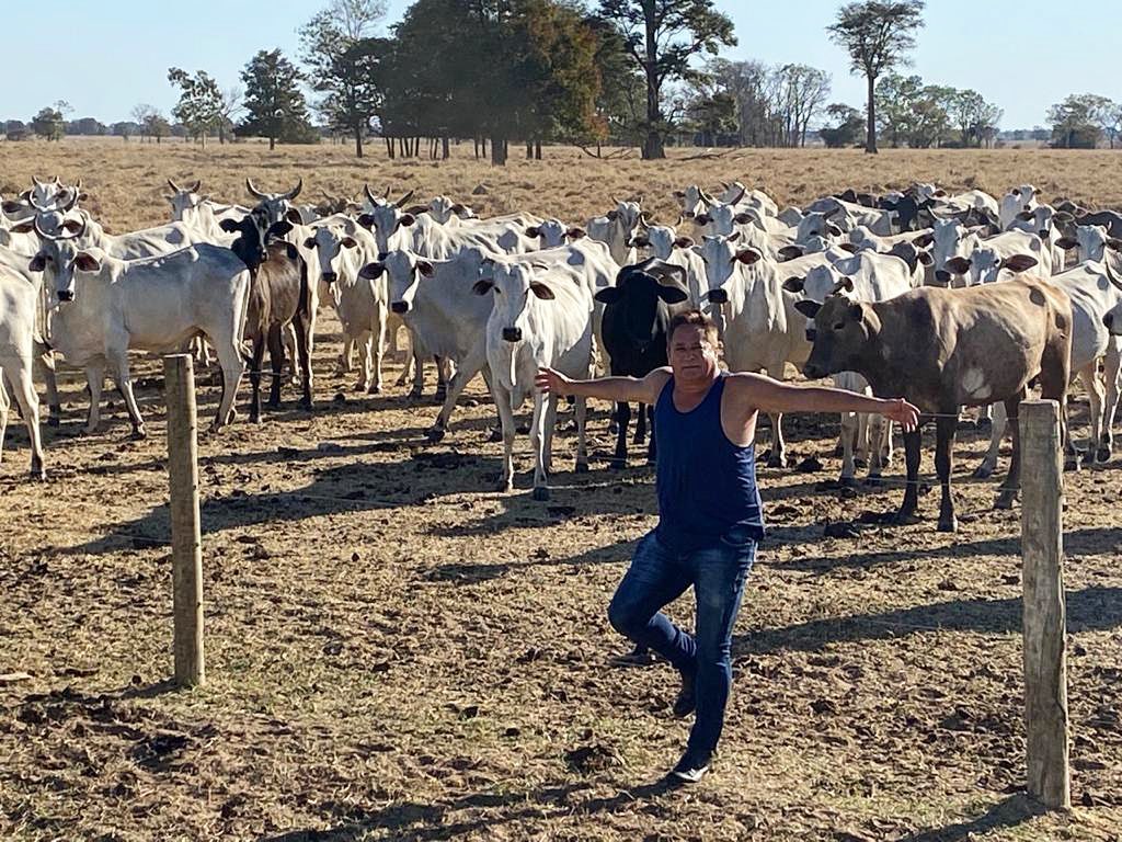 Leonardo conferindo a vacada no pasto