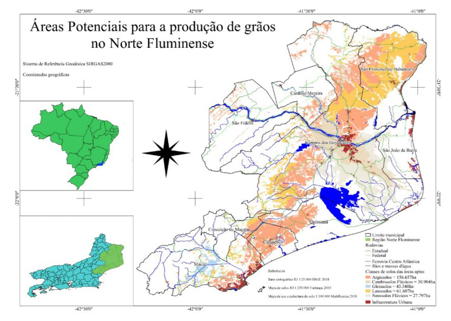 Soja e Grãos Norte Fluminense mapa áreas potenciais
