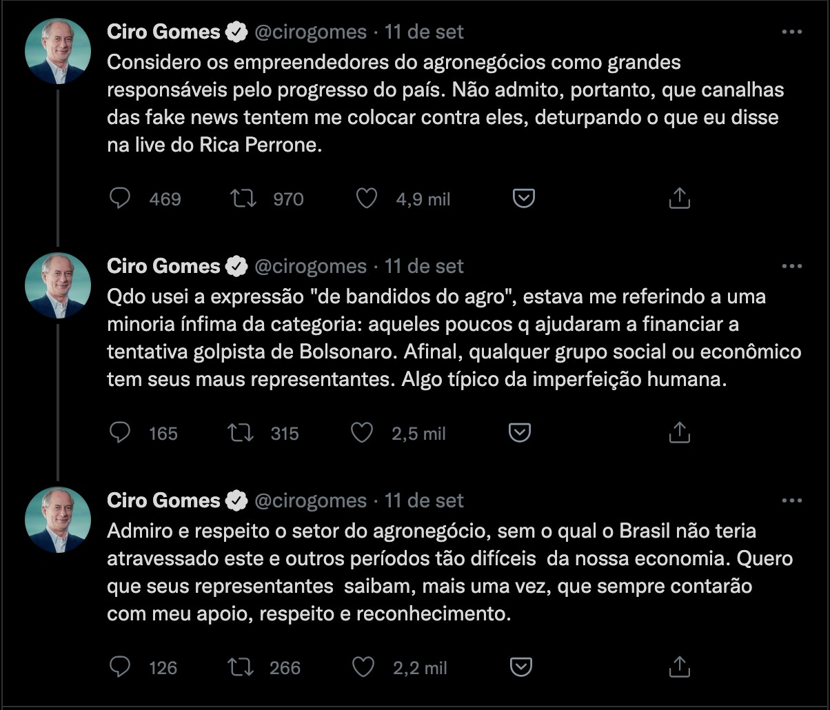 ciro gomes se desculpa por fala sobre o agronegocio`