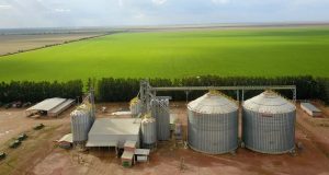fazenda de agricultura com silos de armazenagem - fotao