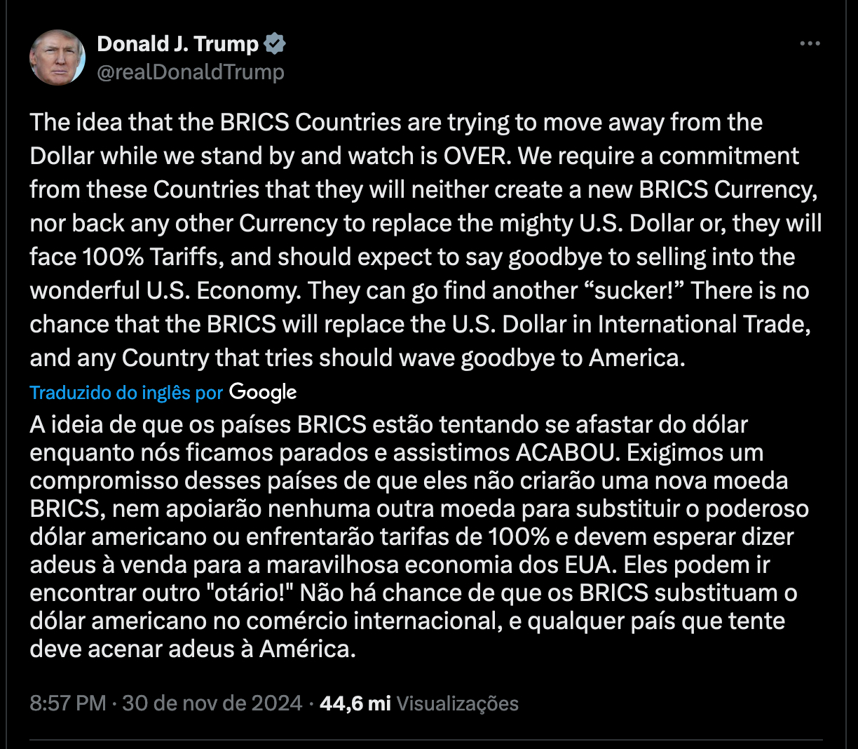 decisao de trump sobre o BRICs - traducao