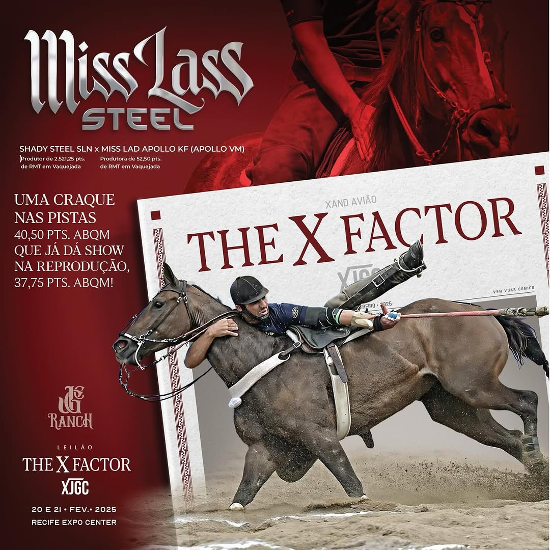 E é nesse contexto que o Nordeste, segundo maior plantel da raça Quarto de Milha no Brasil, recebe o Leilão The X Factor, promovido por JGC Ranch, JAX Ranch e Haras RK, colocando à disposição a genética de elite da raça de vaquejada.