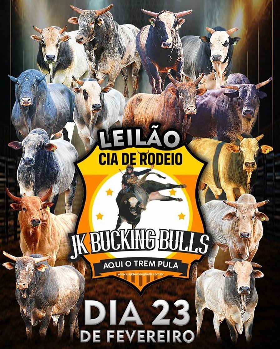 O evento acontece no dia 23 de fevereiro, reunindo genética de ponta e grandes oportunidades para criadores e competidores. O mega Leilão da Cia JK Bucking Bulls conta com touros testados e aprovados nos rodeios brasileiros.