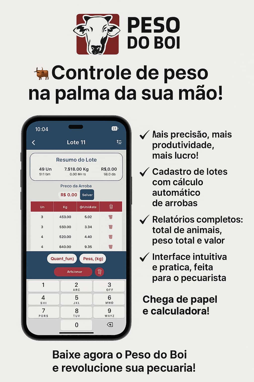 Aplicativo Peso do Boi, criado por aluno da Fazu, facilita a vida do produtor ao automatizar cálculos de arrobas, valores por animal e peso total do gado