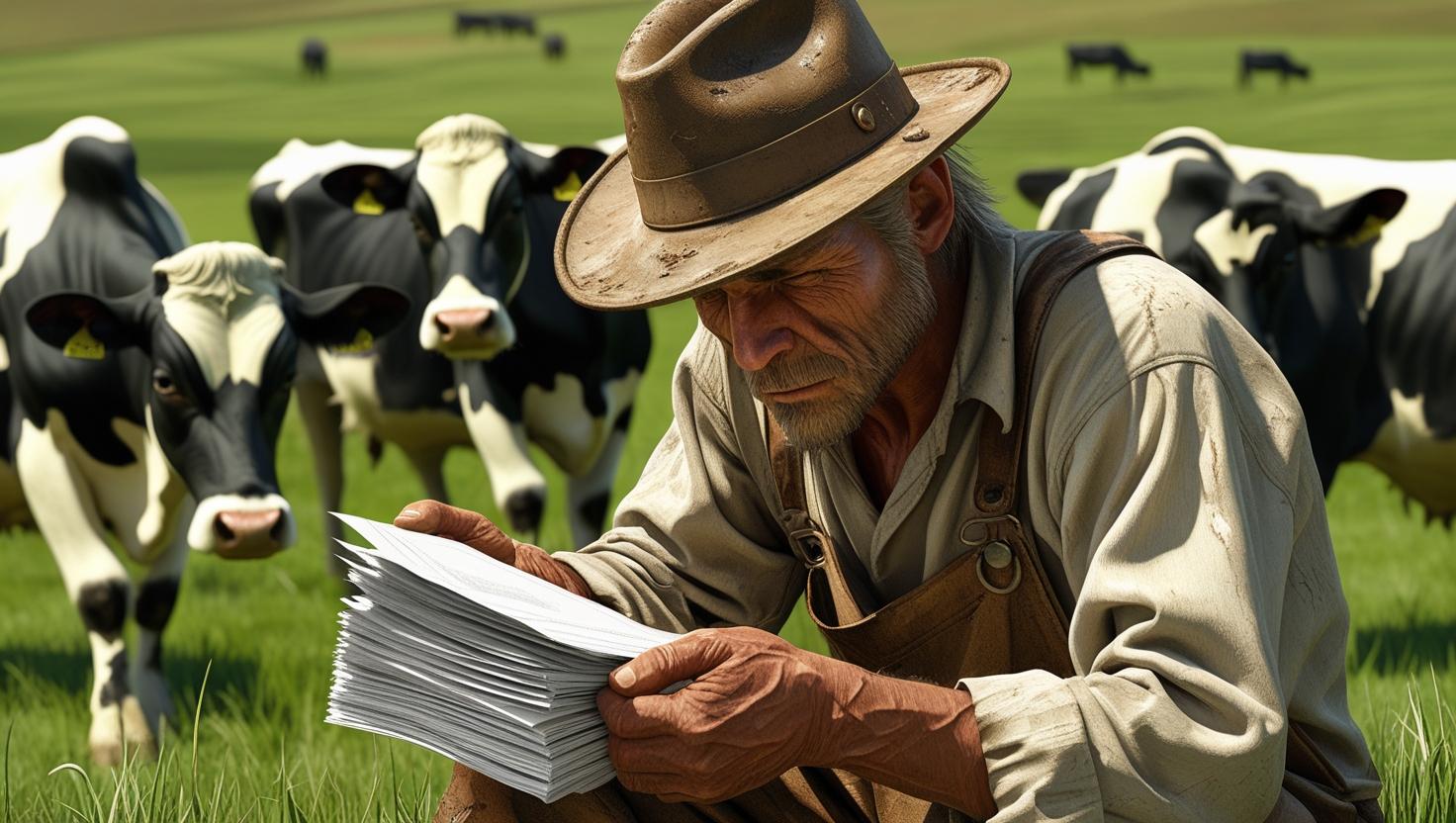 produtor rural olhando os boletos - cheio de dividas para pagar