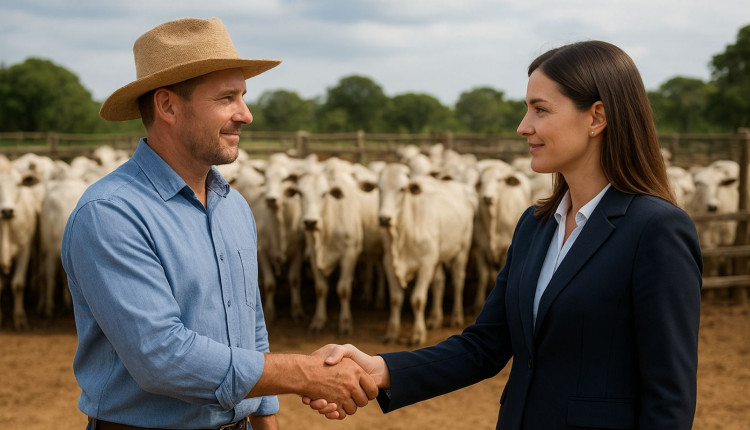 produtor rural fechando negocio com consultora financeira - credito rural