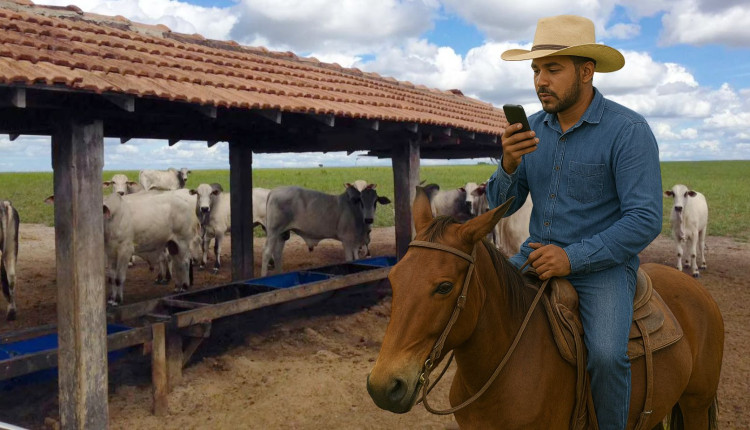 vaqueiro usando o FieldData - salgando cocho pecuaria de corte - boiada nelore