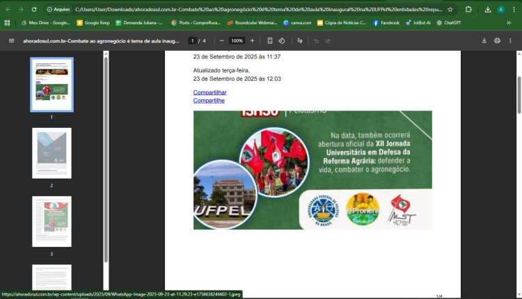 Faculdade UFPEl gera polêmica após palestra contra o agronegócio em curso de Veterinária