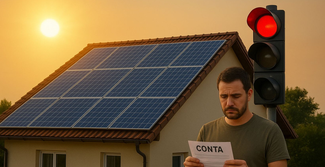 energia solar - placas solares - conta de energia - sinal vermelho