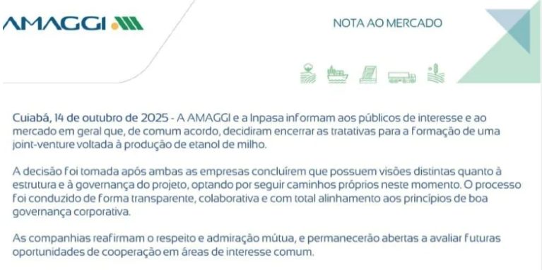 Amaggi encerra parceria com Inpasa e construirá usina de etanol de R$ 2,5 bilhões sozinha