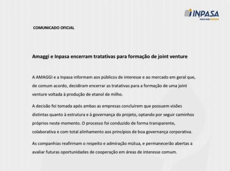 Amaggi encerra parceria com Inpasa e construirá usina de etanol de R$ 2,5 bilhões sozinha