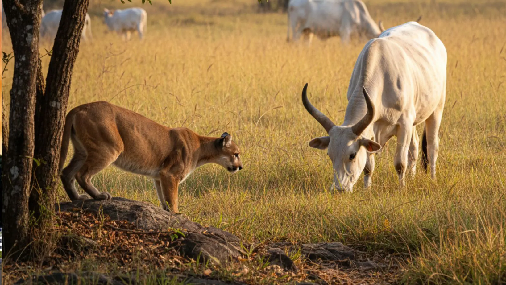 onca parda puma incolor - atacando vaca nelore