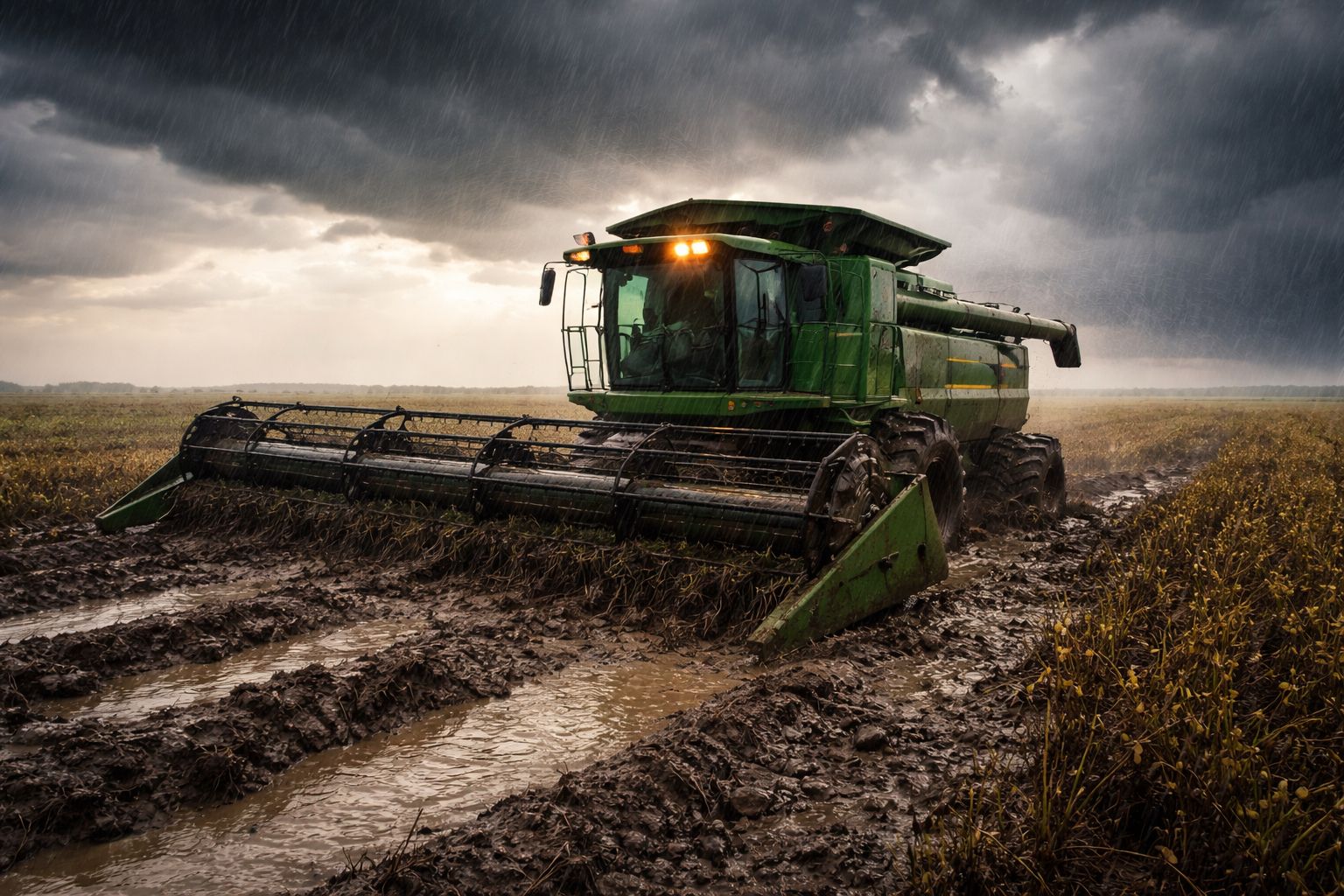 colheitadeira campo chuva atolada