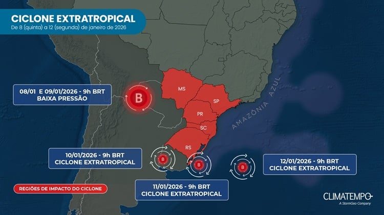 ALERTA: Ciclone extratropical traz chuva 100 mm e ventos de 100 km/h neste fim de semana