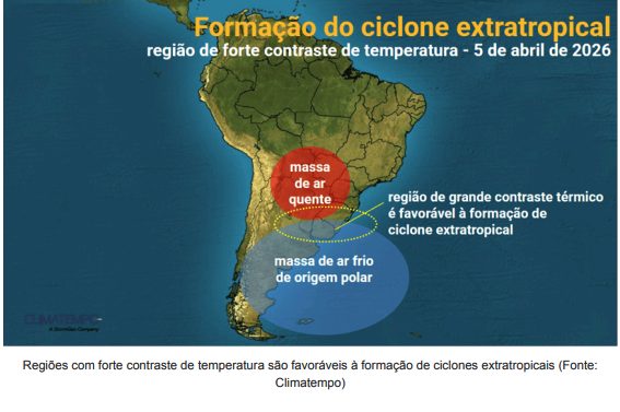 Formação de um ciclone extratropical no Sul e avanço de frente fria espalham instabilidade pelo país, com impacto direto no campo e acumulados de chuva que podem chegar a 100 mm; veja onde terá o maior impacto