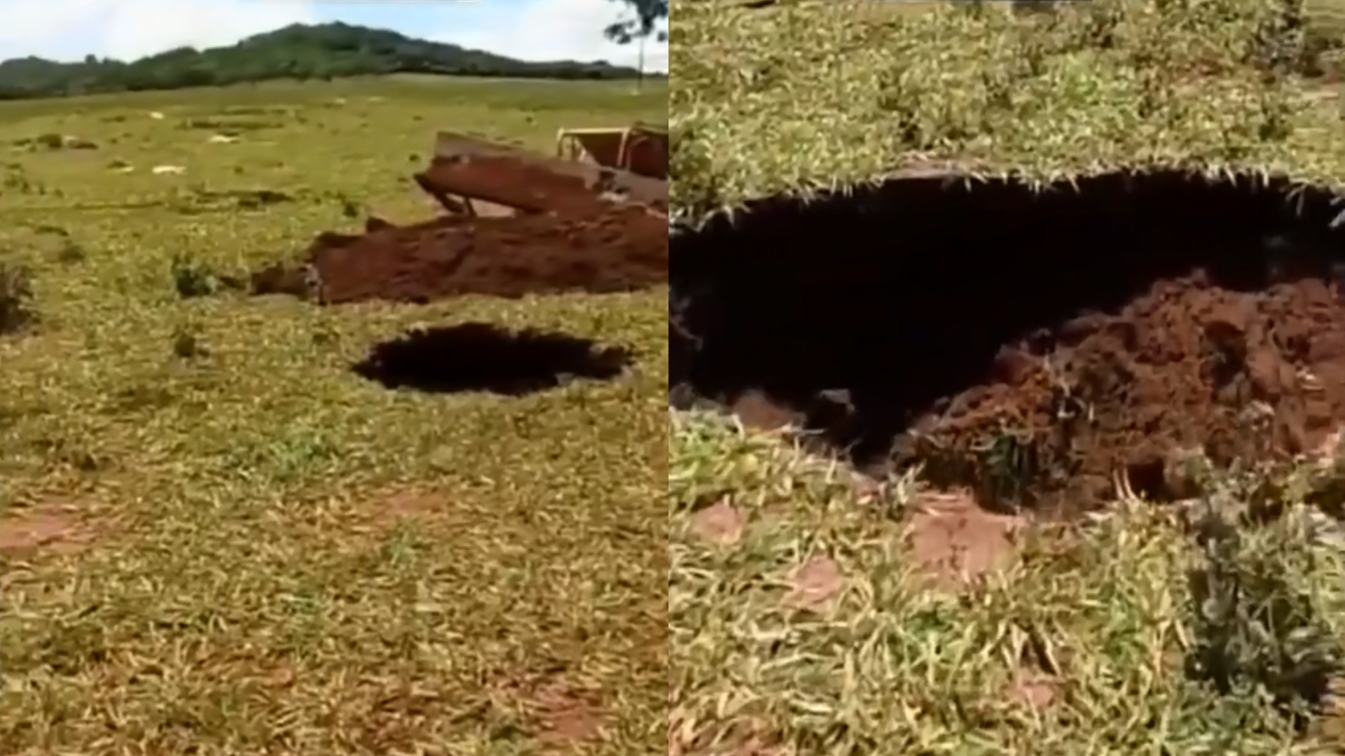 Crateras gigantes surgem em pasto e deixam trator parcialmente “engolido” em Mato Grosso