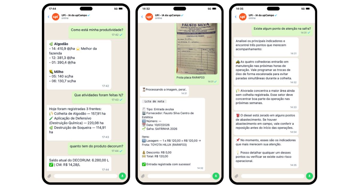 Interacoes da upCampo com a inteligencia articial - whatsapp