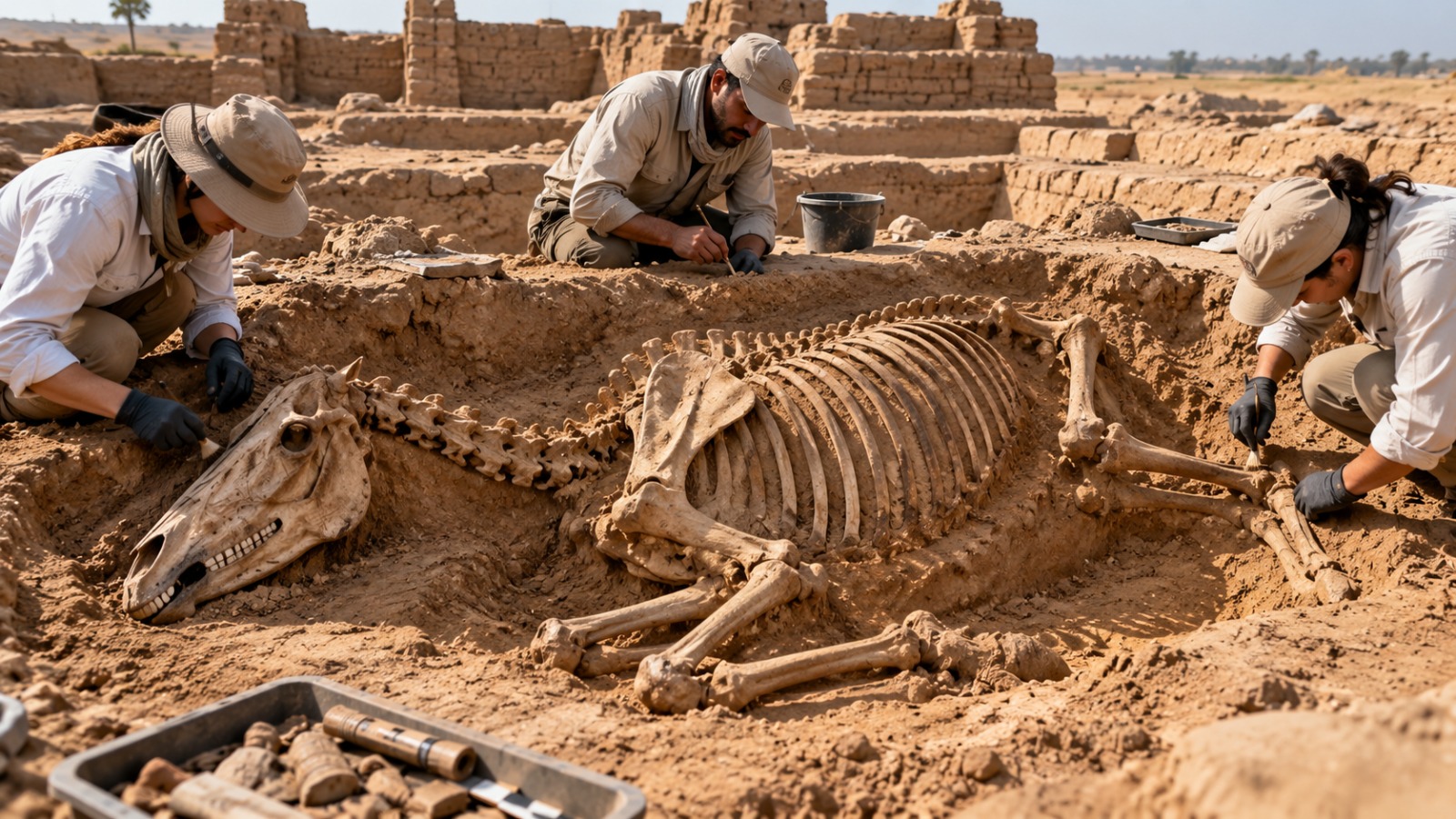 Cavalo enterrado há 3 mil anos é encontrado em fortaleza do Egito Antigo