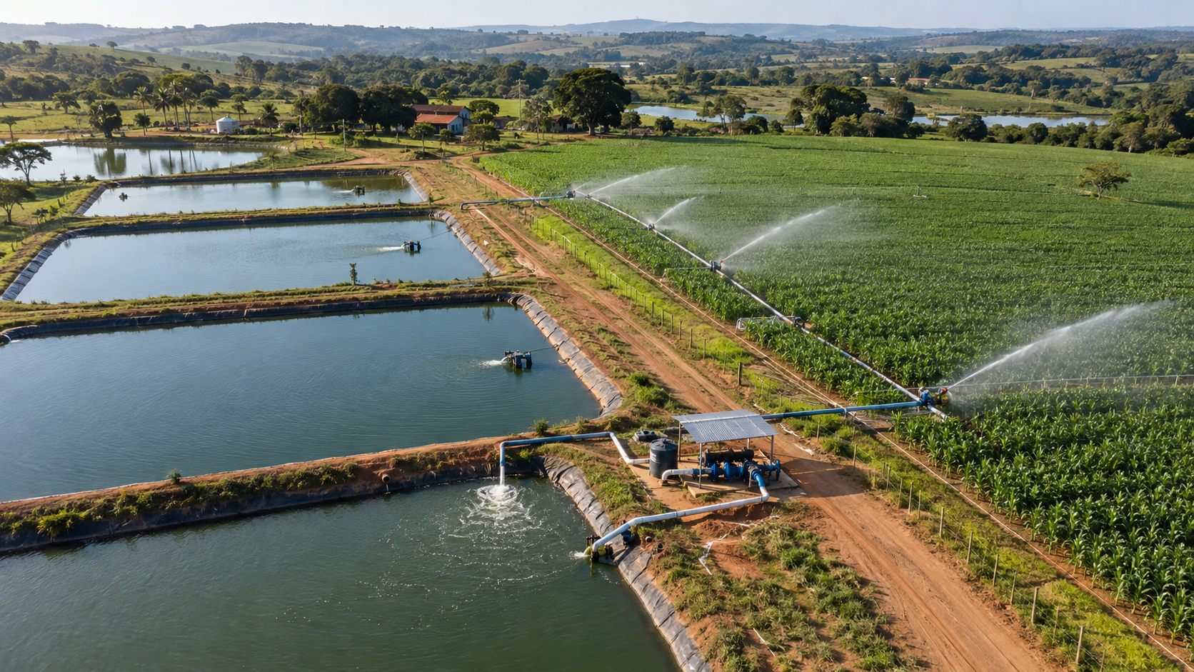 Tanques de peixe viram reserva de água para irrigar lavouras